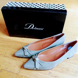Delman Suede Bow Pointed Toe Ballet Flats 6